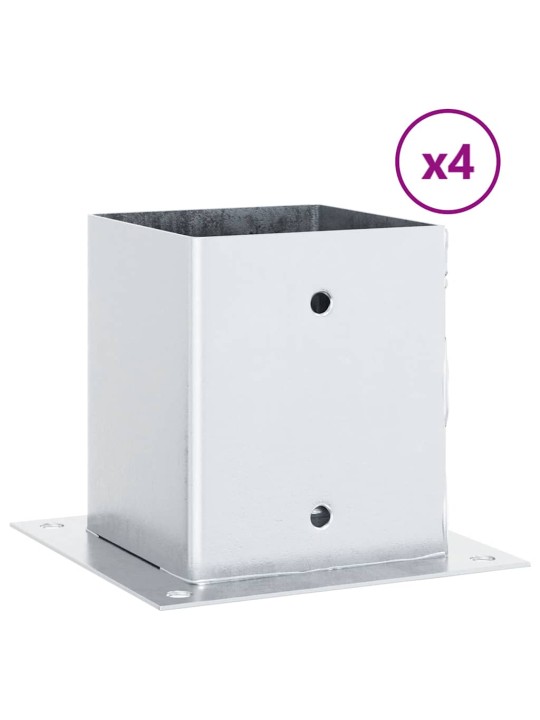 Pylväiden jalustat neliö 4 kpl hopea 121x121mm galvanoitu teräs