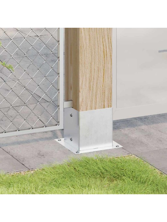 Pylväiden jalustat neliö 4 kpl hopea 141x141mm galvanoitu teräs