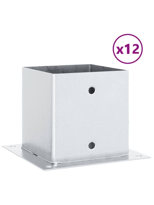 Pylväiden jalustat neliö 12kpl hopea 141x141mm galvanoitu teräs