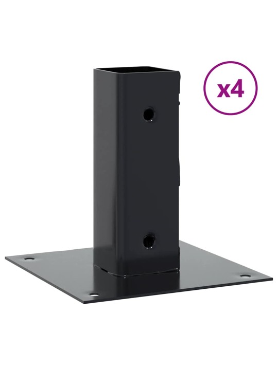 Pylväiden pohjat neliö 4 kpl 46x46 mm jauhemaalattu teräs