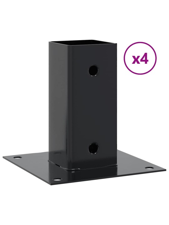 Pylväiden pohjat neliö 4 kpl 71x71 mm jauhemaalattu teräs