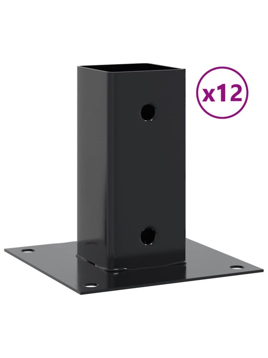 Pylväiden pohjat neliö 12 kpl 71x71 mm jauhemaalattu teräs