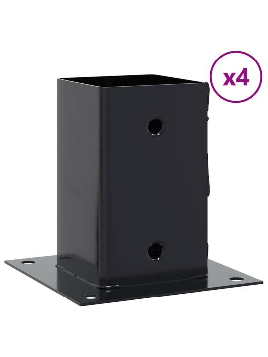 Pylväiden pohjat neliö 4 kpl 91x91 mm jauhemaalattu teräs
