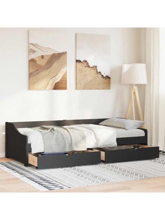 -sohvasänky kahdella laatikolla ilman patjaa irun musta 90x200cm