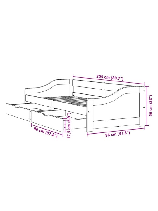 -sohvasänky kahdella laatikolla ilman patjaa irun musta 90x200cm