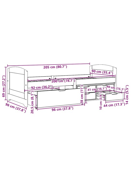 sohvasänky 5 laatikolla ilman patjaa IRUN musta 90x200 cm