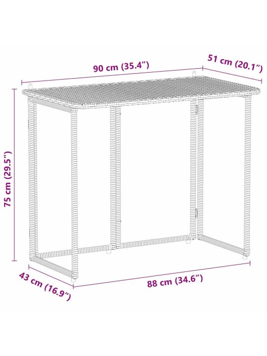 Taitettava puutarhapöytä musta 90x51x75 cm polyrottinki