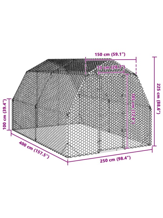 Kanan juoksu 2,5x4x2,25 m galvanoitua terästä