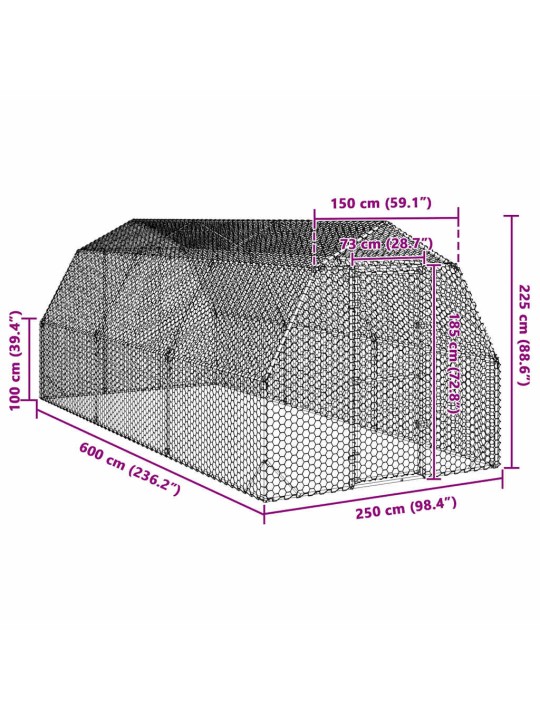 Kanan juoksu 2,5x6x2,25 m galvanoitua terästä