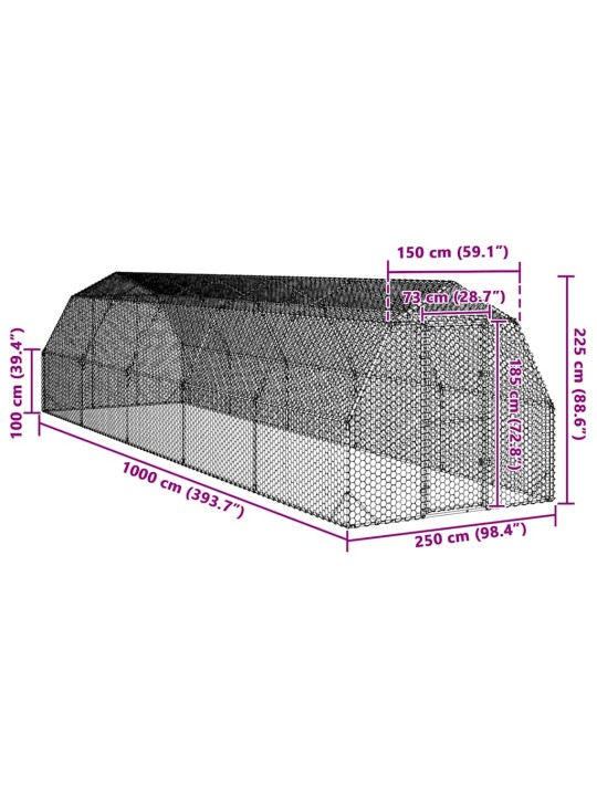 Kanan juoksu 2,5x10x2,25 m galvanoitua terästä