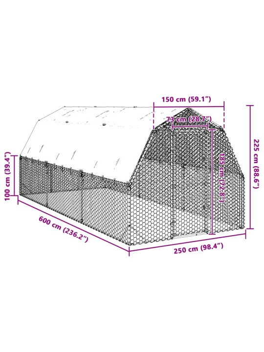 Kanan juoksu katolla 2,5x6x2,25 m galvanoitua terästä