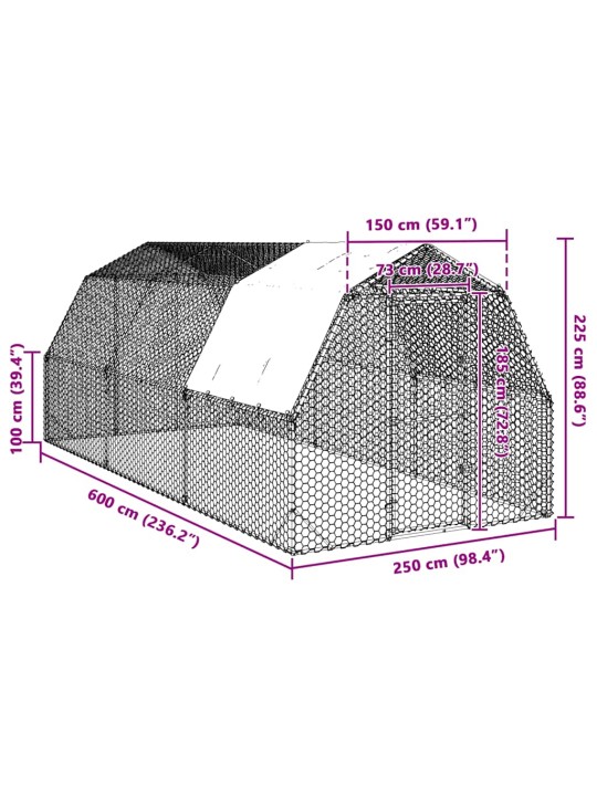 Kanan juoksu katolla 2,5x6x2,25 m galvanoitua terästä