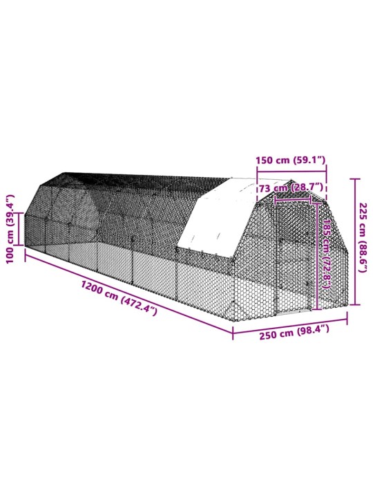 Kanan juoksu katolla 2,5x12x2,25 m galvanoitua terästä