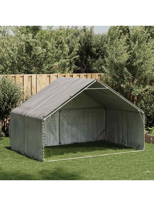 Ulkoilukoira kennel kannella 3x2x1,9 m galvanoitua terästä