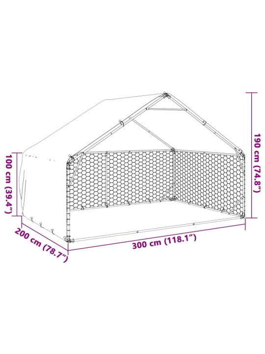 Ulkoilukoira kennel kannella 3x2x1,9 m galvanoitua terästä