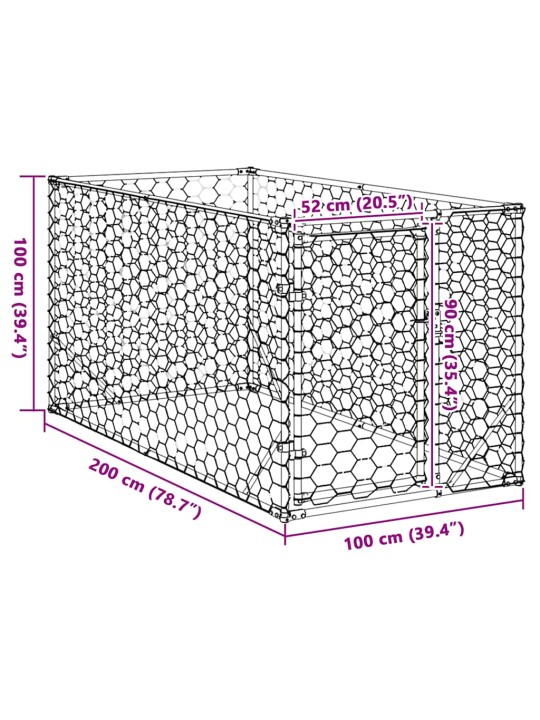Ulkokoirakennel oven kanssa 2x1x1 m galvanoitu teräs