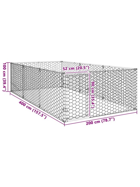 Ulkokoirakennel oven kanssa 2x4x1 m galvanoitu teräs