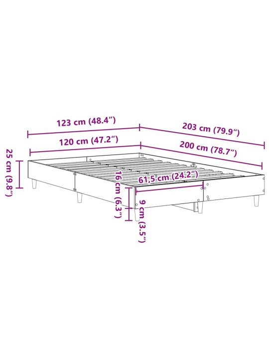Sängynrunko ei patjaa ruskea tammi 120x200 cm engineered wood