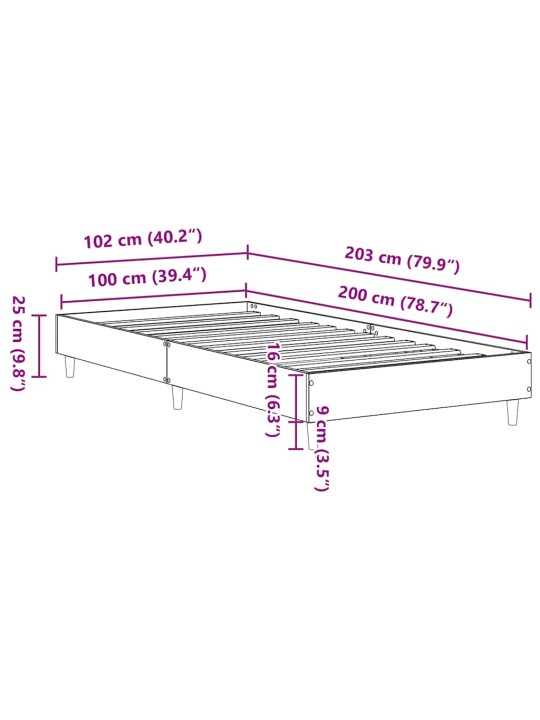 Sängynrunko ei patjaa ruskea tammi 100x200 cm engineered wood