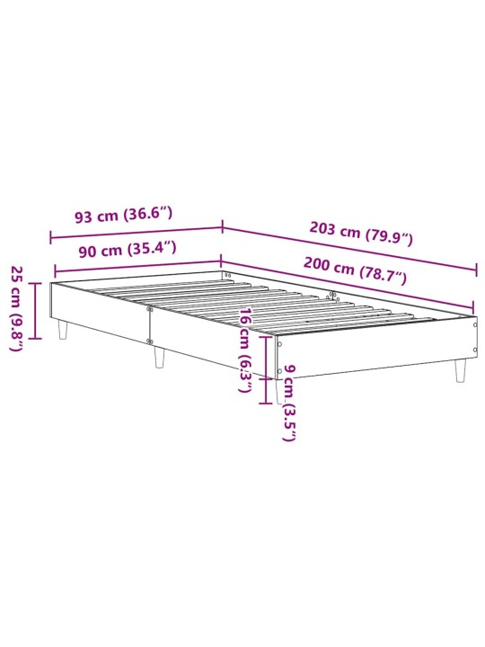 Sängynrunko ei patjaa valkoinen 90x200 cm engineered wood