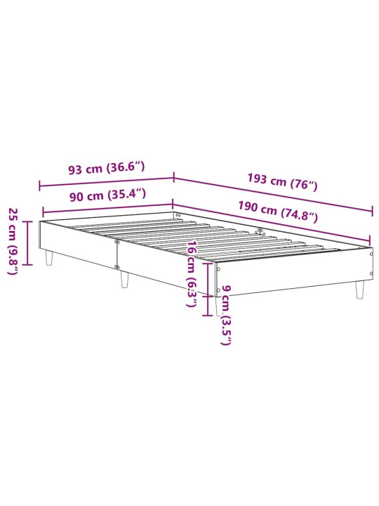 Sängynrunko ei patjaa musta 90x190 cm engineered wood
