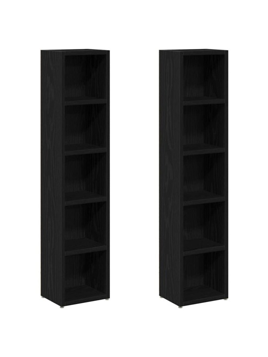 Cd-hyllyt 2 kpl musta tammi 21x16x93,5 cm tekninen puu