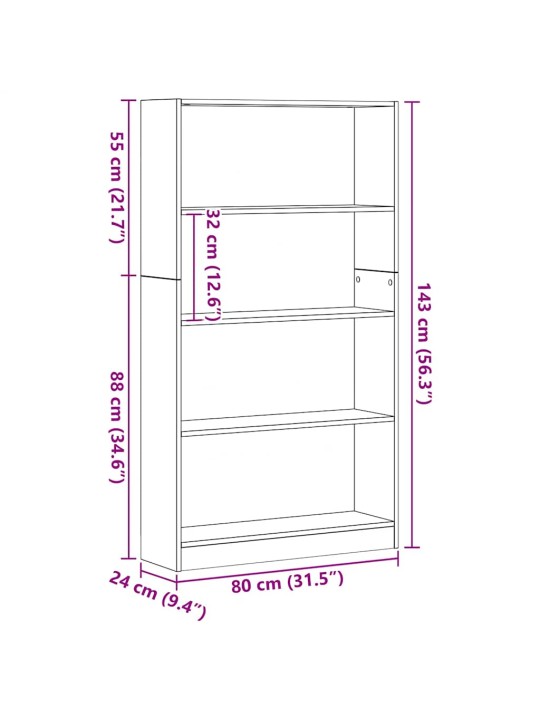 Kirjahylly musta tammi 80x24x143 cm tekninen puu