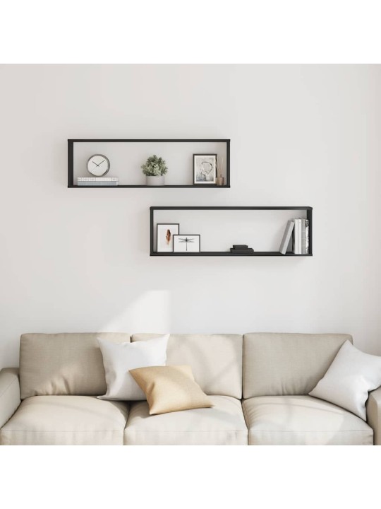 Seinäkuutiohyllyt 2 kpl musta tammi 100x15x30 cm tekninen puu