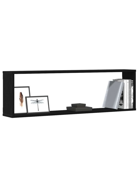 Seinäkuutiohyllyt 2 kpl musta tammi 100x15x30 cm tekninen puu