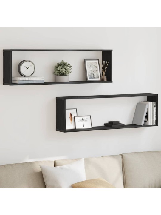 Seinäkuutiohyllyt 2 kpl musta tammi 100x15x30 cm tekninen puu
