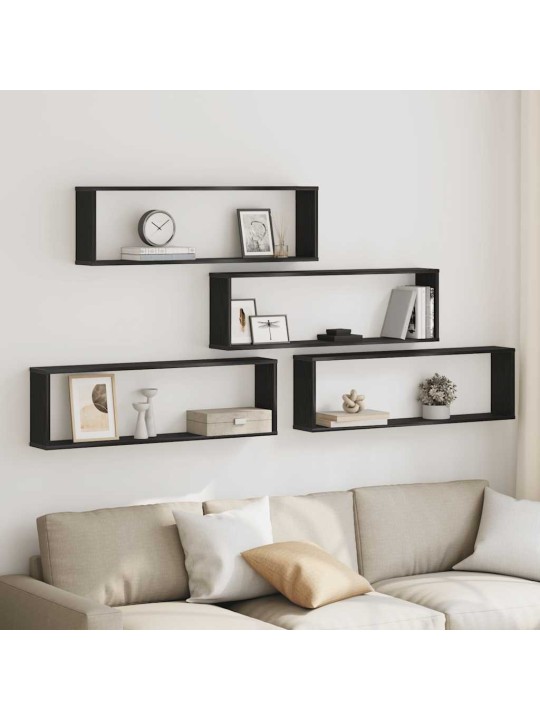 Wall cube hyllyt 4 kpl musta tammi 100x15x30 cm tekninen puu