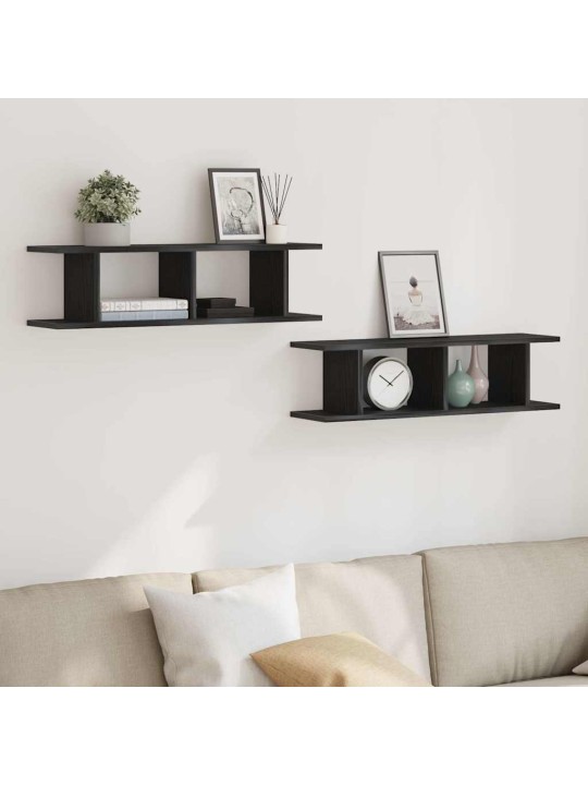 Seinähyllyt 2 kpl musta tammi 75x18x20 cm tekninen puu