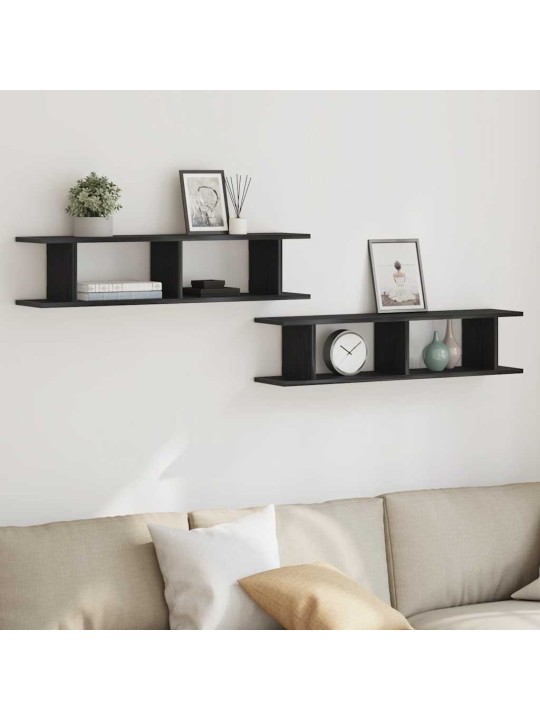 Seinähyllyt 2 kpl musta tammi 90x18x20 cm tekninen puu