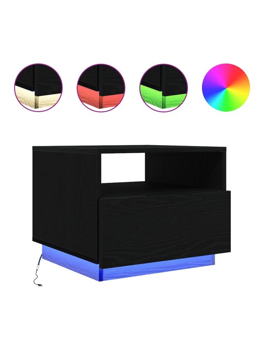 Sohvapöytä led-valoilla musta tammi 50x49x40 cm