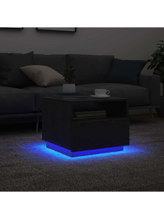 Sohvapöytä led-valoilla musta tammi 50x49x40 cm