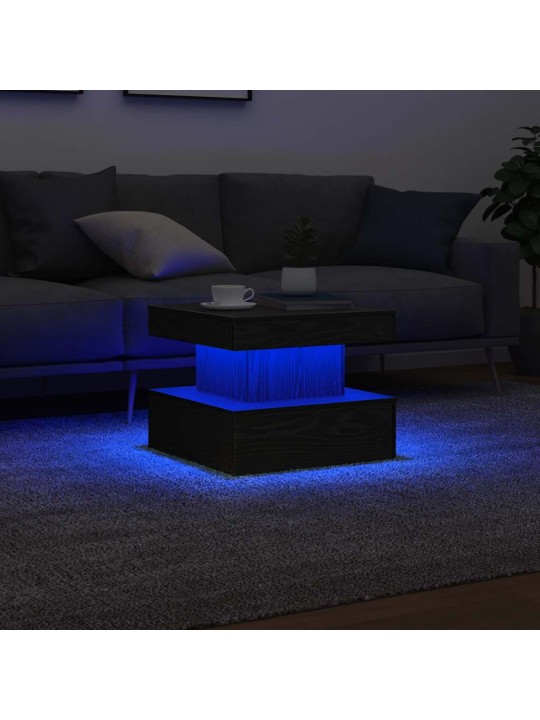 Sohvapöytä led-valoilla musta tammi 50x50x40 cm