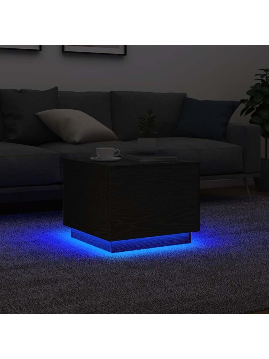 Sohvapöytä led-valoilla musta tammi 50x50x40 cm