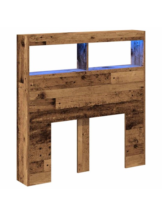 Sängynpäätykaappi led-valoilla vanhaa puuta 100x17x102 cm