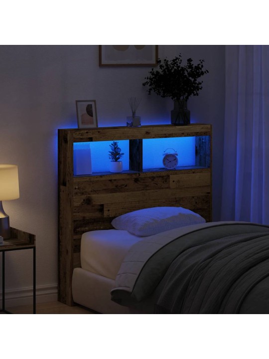Sängynpäätykaappi led-valoilla vanhaa puuta 100x17x102 cm