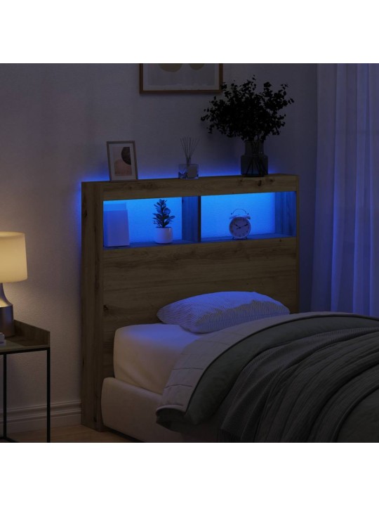 Sängynpäätykaappi led-valoilla artesaani tammi 100x17x102 cm