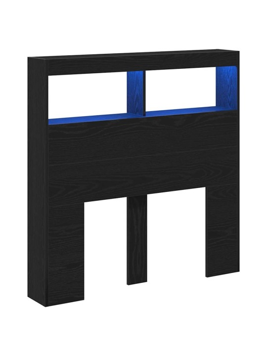 Sängynpäätykaappi led-valoilla musta tammi 100x17x102 cm