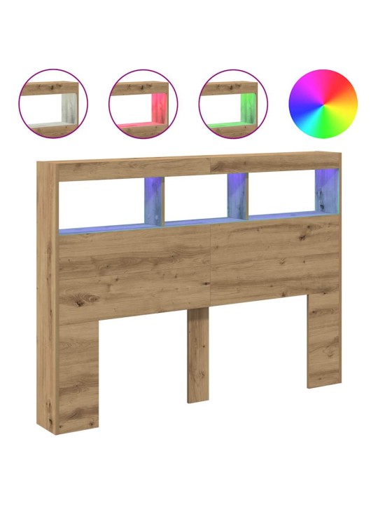 Sängynpäätykaappi led-valoilla artesaani tammi 140x17x102 cm
