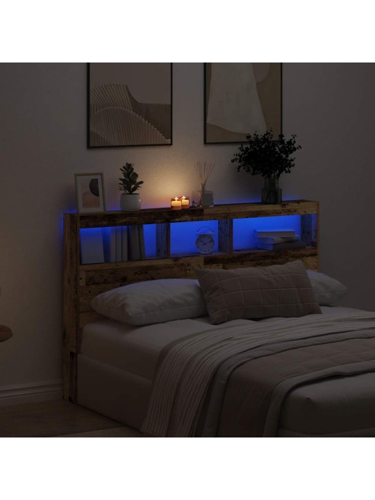 Sängynpäätykaappi led-valoilla vanhaa puuta 160x17x102 cm