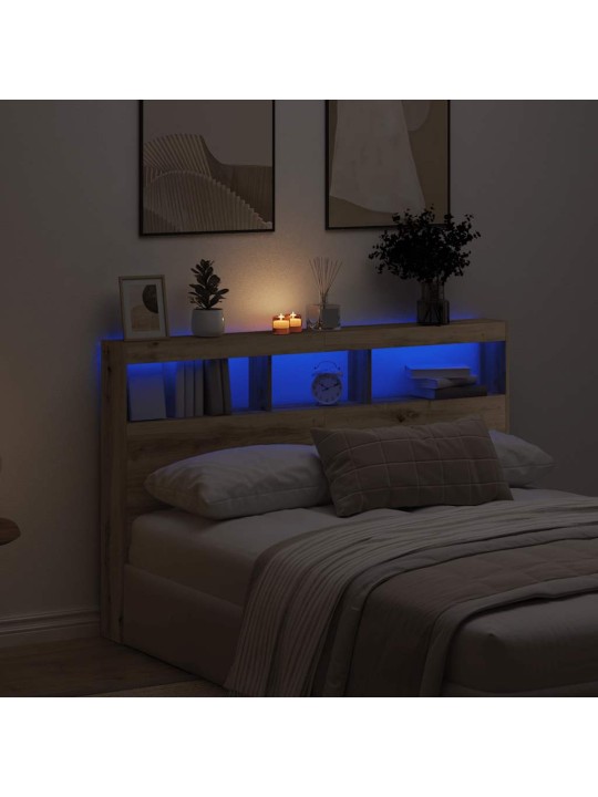 Sängynpäätykaappi led-valoilla artesaani tammi 160x17x102 cm