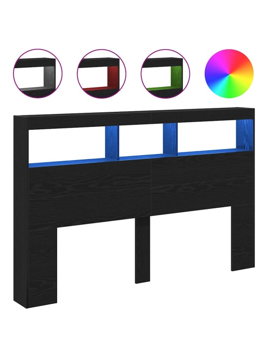 Sängynpäätykaappi led-valoilla musta tammi 160x17x102 cm