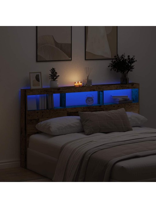 Sängynpäätykaappi led-valoilla vanhaa puuta 180x17x102 cm