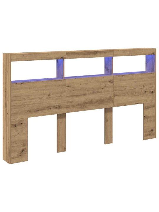 Sängynpäätykaappi led-valoilla artesaani tammi 180x17x102 cm