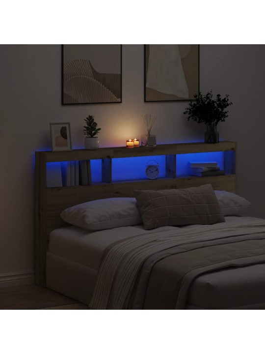 Sängynpäätykaappi led-valoilla artesaani tammi 180x17x102 cm