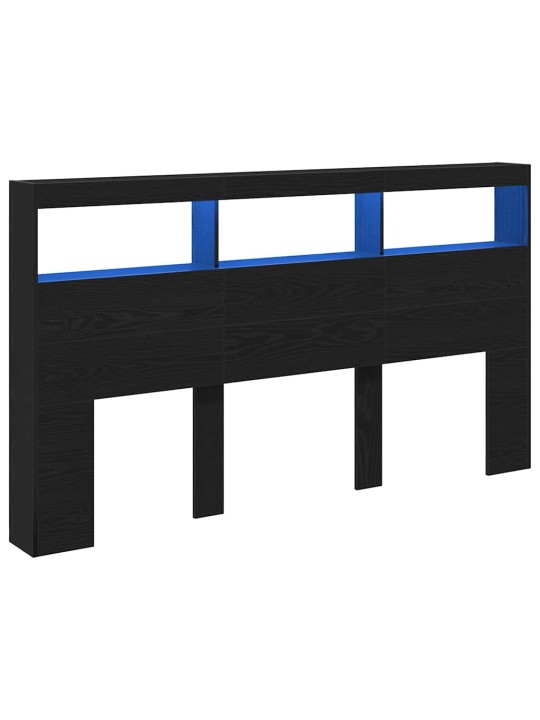 Sängynpäätykaappi led-valoilla musta tammi 180x17x102 cm
