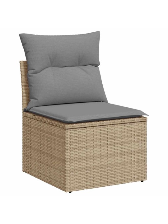 7-osainen puutarhasohvasarja tyynyillä beige polyrottinki